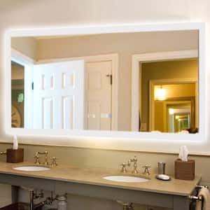 DELX 60 in. W x 28 in. H Large Rectangular Frameless LED Light Anti-Fog Wall Bathroom Vanity Mirror in Glass Polished