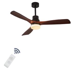 52 in. Integrated LED Indoor Matte Black and Walnut Ceiling Fan with Light and Remote Downrod