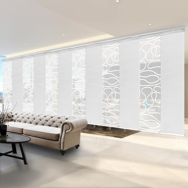 EMOH Latte Swirl 140 in. - 260 in. W x 94 in. L Adjustable 12-Panel White Double Rail Panel Track with 23.5 in. Slates