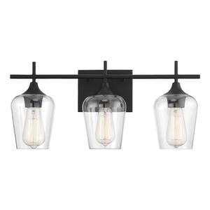 20.75 in. 3-Light Black Vanity-Light with Clear Glass