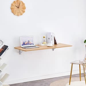 45.00 in. W x 22.00 in. D Natural Wood Decorative Wall Shelf with Adjustable Bracket,Wall Mounted Table for Small Spaces