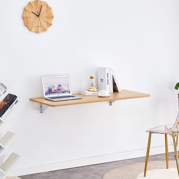 45.00 in. W x 22.00 in. D Natural Wood Decorative Wall Shelf with Adjustable Bracket,Wall Mounted Table for Small Spaces