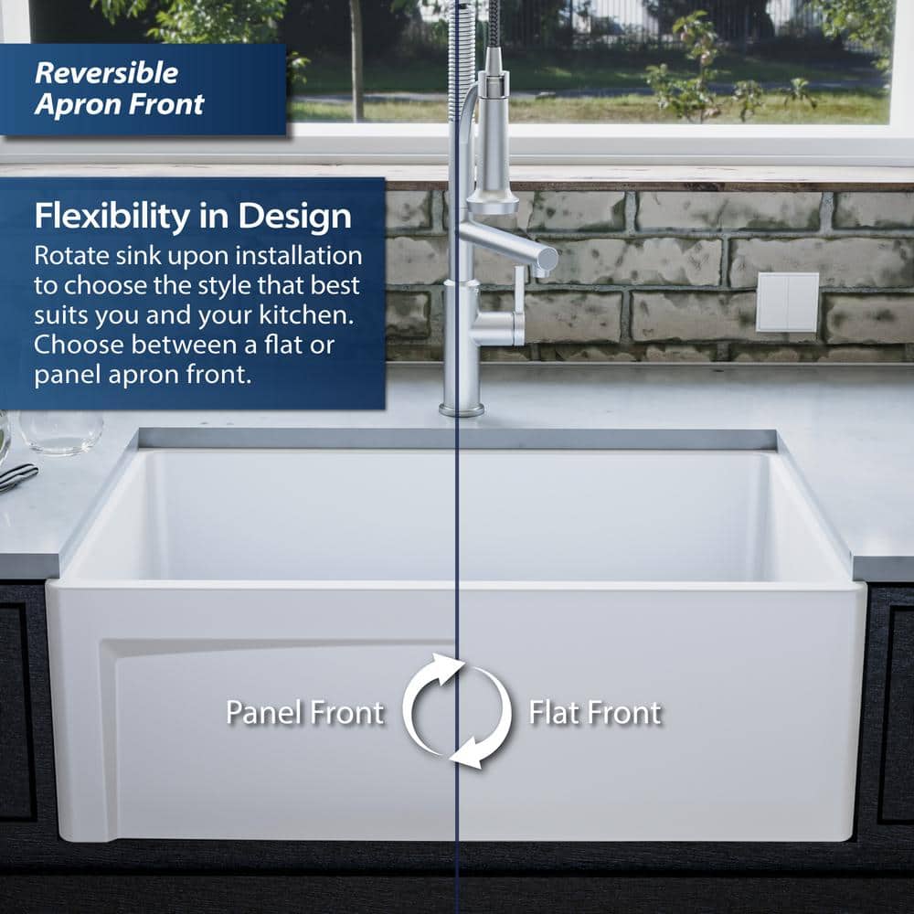 White 30" Single Bowl Fireclay Farmhouse Kitchen Sink