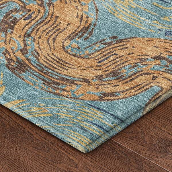 Mayfield Premium Machine Washable Abstract AMF2461 Teal 5 ft. x 7 ft. 6 in. Area Rug