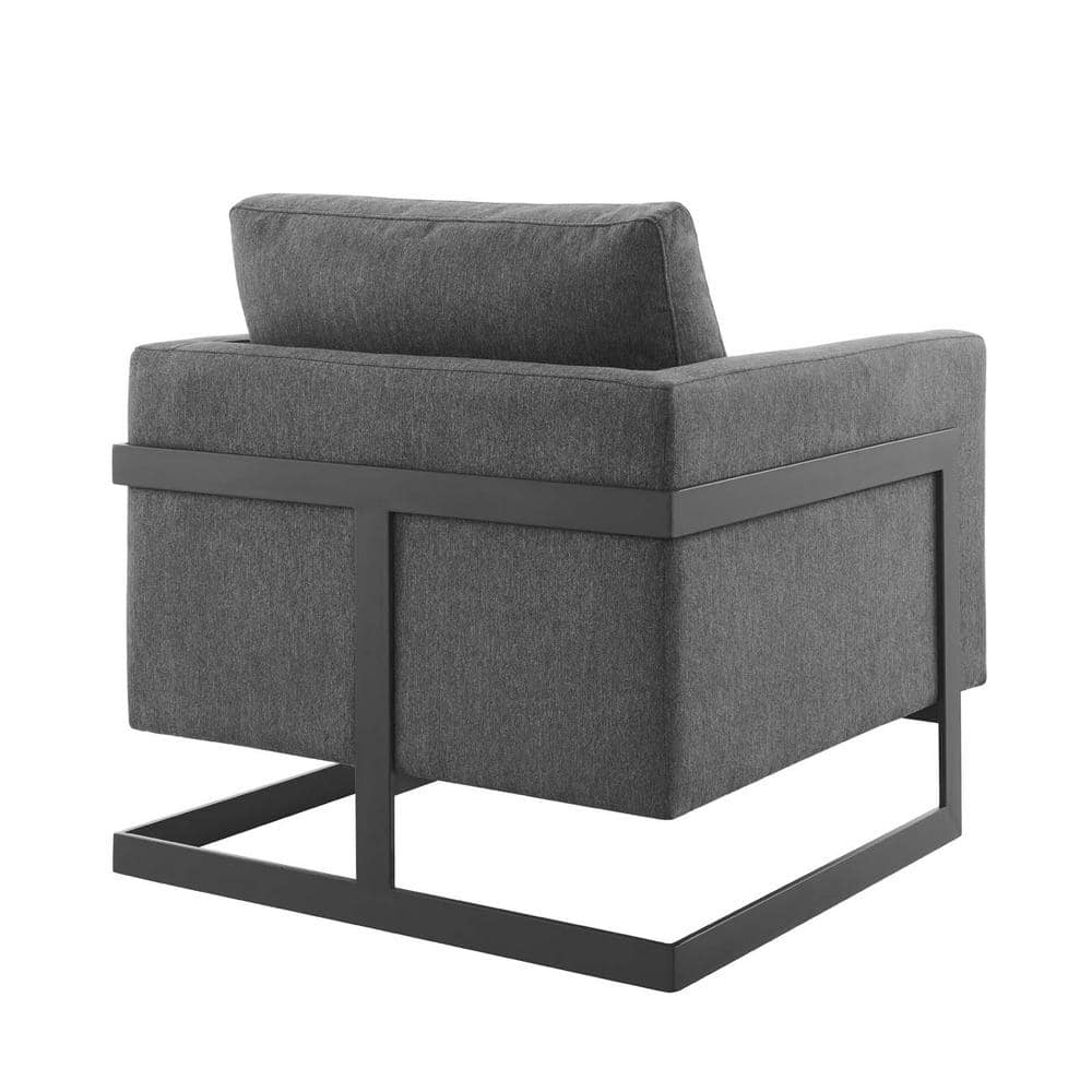 Deco Glam Matte Black Metal Accent Chair with Charcoal Upholstery