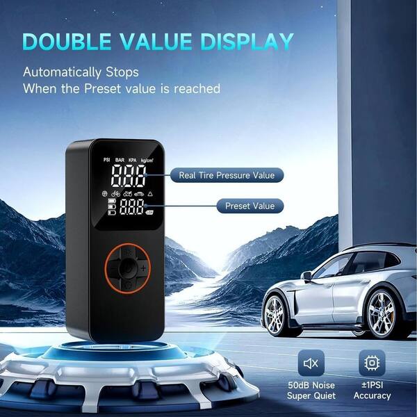 EKIEUDL - Portable Tire Inflator and Powerbank 150PSI Cordless Electric for Car with Tire Gauge Pressure in Black (1-Pack)