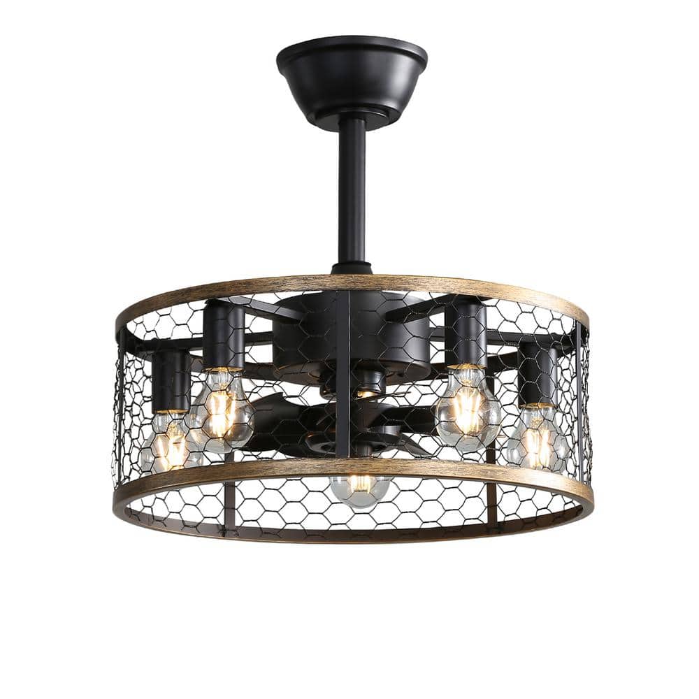 20 in. Indoor Black Small Caged Standard Ceiling Fan 7-ABS Blades Remote Co