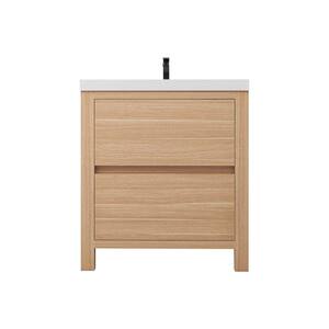 Louis 30 in. W x 20 in. D x 35 in. H Single Sink Freestanding Bath Vanity in Champagne Oak with White Acrylic Top