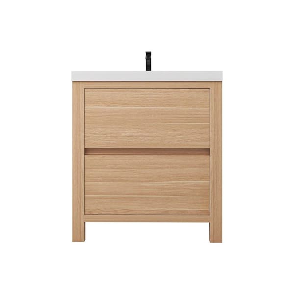Louis 30 in. W x 20 in. D x 35 in. H Single Sink Freestanding Bath Vanity in Champagne Oak with White Acrylic Top