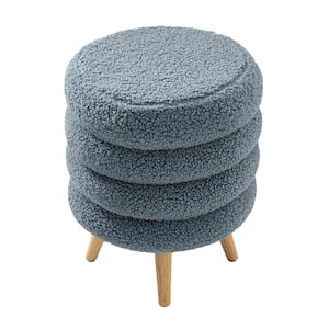 Cesilio 15.7 in. Wide Blue Sherpa Ottoman with Wood Legs