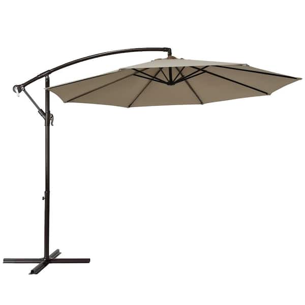 Gymax 10 ft. Outdoor Cantilever Offset Market Yard Garden Patio Umbrella with 8 Ribs in Tan