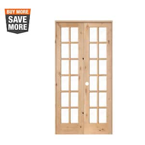 56 in. x 96 in. Rustic Knotty Alder 12-Lite Right Handed Solid Core Wood Double Prehung Interior Door