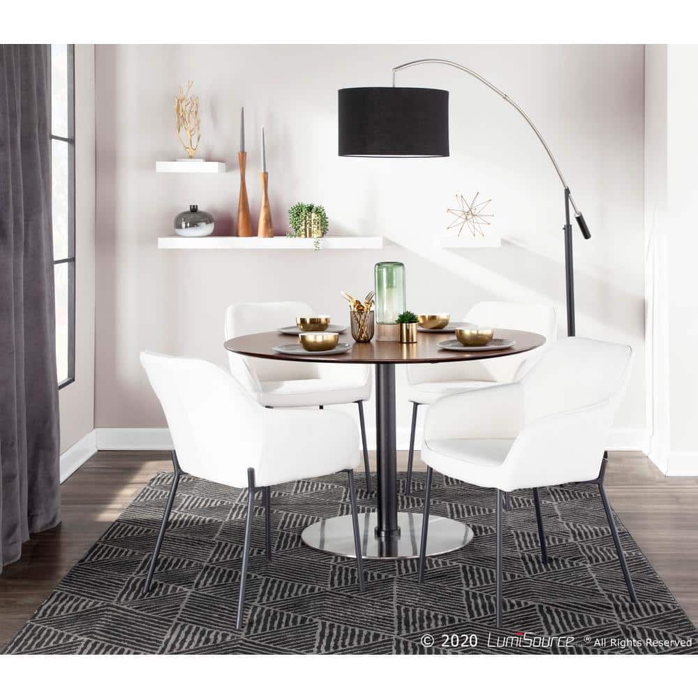 Cream Upholstered Arm Chairs with Black Metal Legs, Set of 2