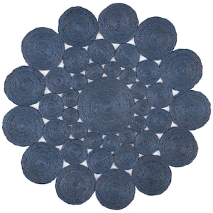 Natural Fiber Navy 3 ft. x 3 ft. Woven Floral Round Area Rug