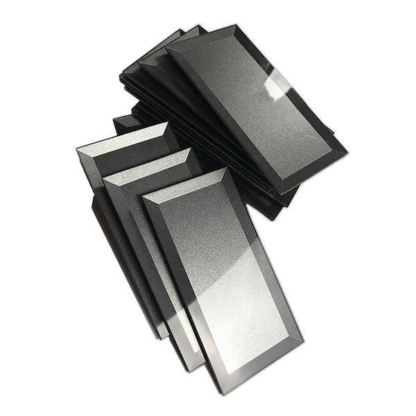 Secret Dimensions Gray 3 in. x 6 in. Beveled Glossy Glass Peel and Stick Subway Wall Tile (12 sq. ft./Case)