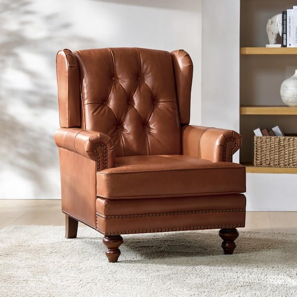 Alberto Saddle 34 in. W Traditional Oil Wax Genuine Leather Accent Chair with Soild Wood Legs
