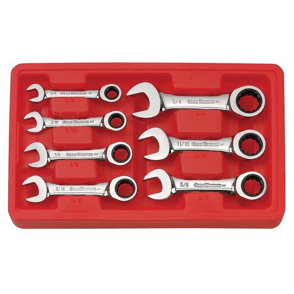 Gearwrench 7 Piece Metric Stubby Combination Ratcheting Wrench Set 8701A 