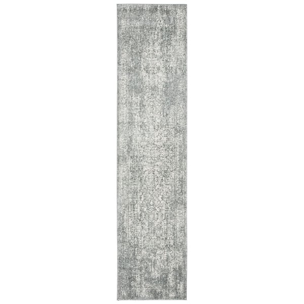 Evoke 2 ft. x 17 ft. Silver/Ivory Distressed Border Medallion Runner Rug