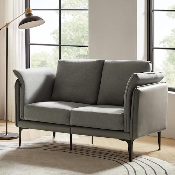 Manuel 57 in. Wide Flared Arm Linen Modern Rectangular Loveseat Sofa in Gray