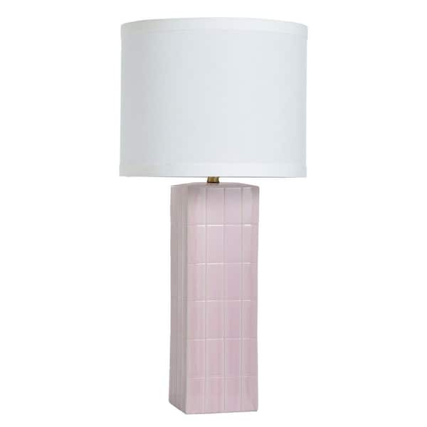 Augustus 32 in. Pink Peony Table Lamp with White Linen Shade