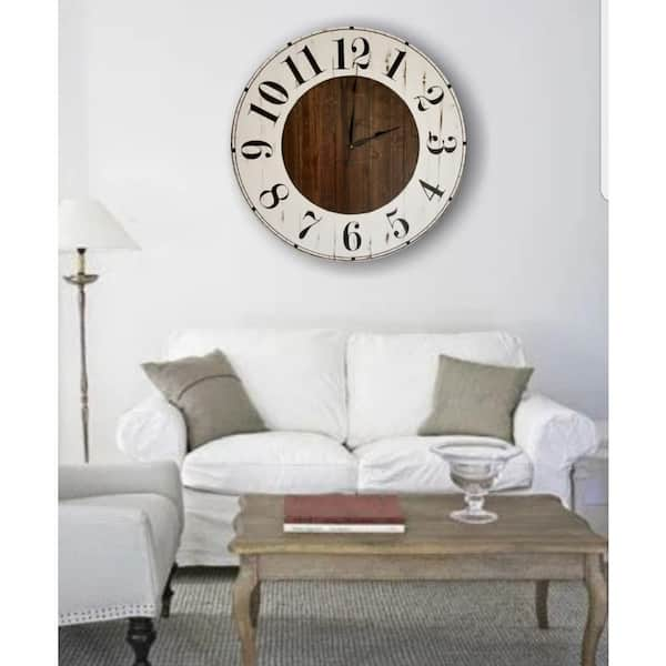 Grace 30 in. White and Chestnut Farmhouse Wall Clock ASDC-21-30