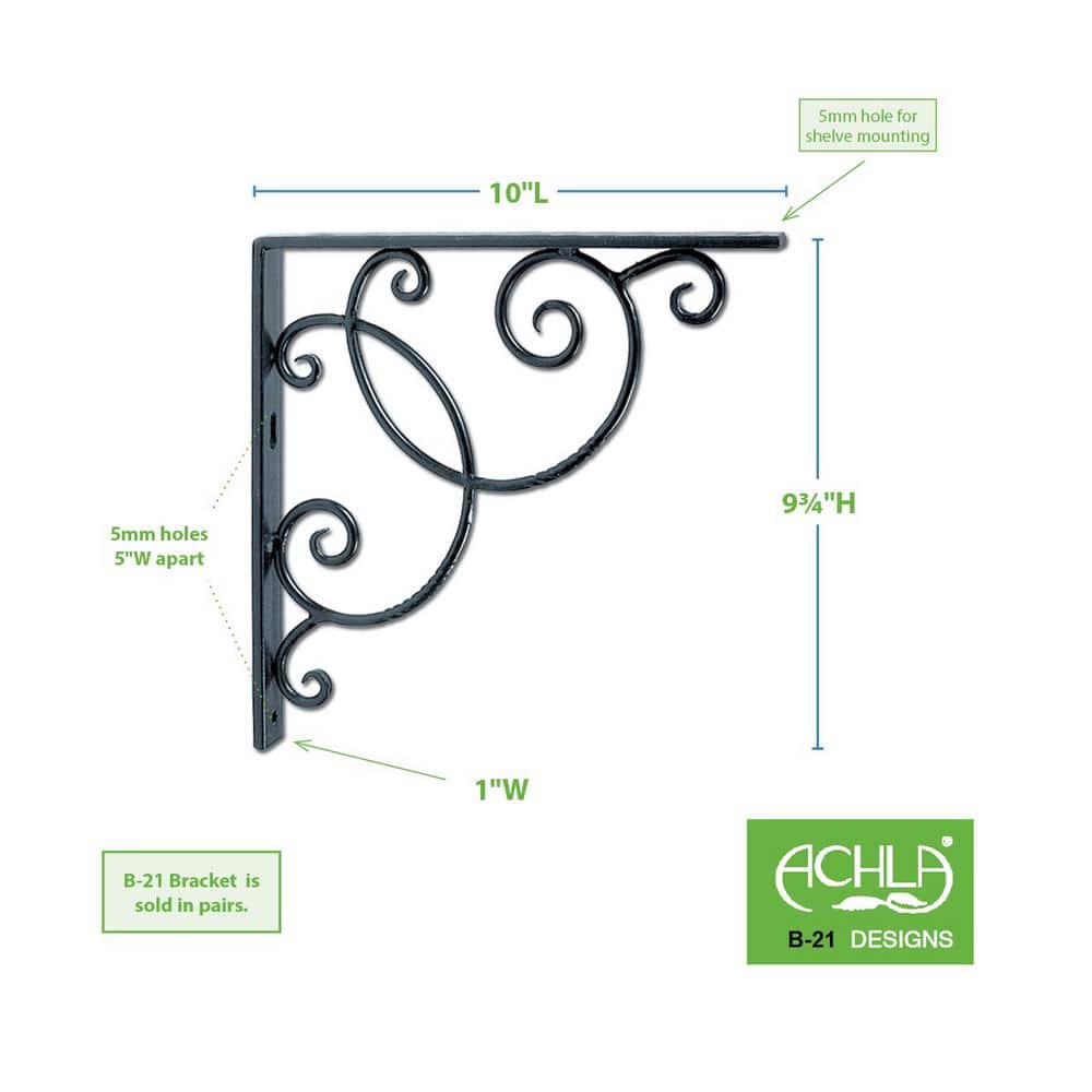Black Wrought Iron 10'' Scroll Shelf Bracket