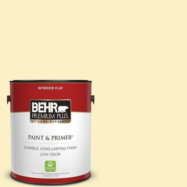 BEHR PREMIUM PLUS 1 gal. #400A-1 Candlelight Yellow Flat Low Odor Interior Paint & Primer
