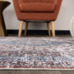 Multi 5 ft. x 7 ft. Distressed Traditional Machine Washable Area Rug