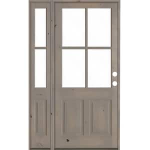50 in. x 96 in. Knotty Alder Left-Hand/Inswing 4-Lite Clear Glass Grey Stain Wood Prehung Front Door with Left Sidelite