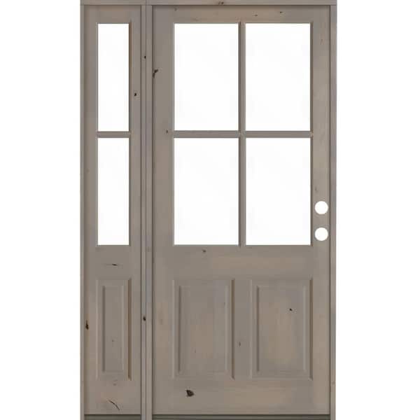 Krosswood Doors 50 in. x 96 in. Knotty Alder Left-Hand/Inswing 4-Lite Clear Glass Grey Stain Wood Prehung Front Door with Left Sidelite