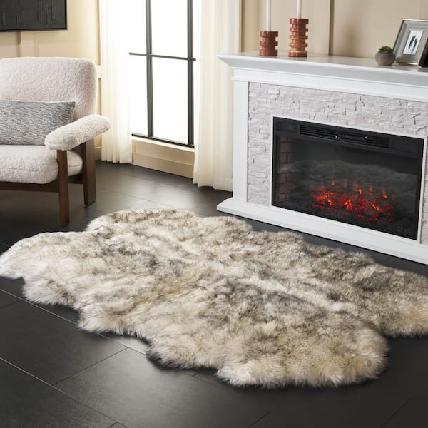 Sheep Skin 4 ft. x 6 ft. Ivory/Smoke Gray Solid Color Area Rug