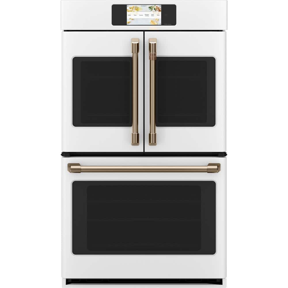 Cafe 30 in. Smart Double Electric French-Door Wall Oven with Convection Self Cleaning in Matte White, Fingerprint Resistant, Fingerprint Resistant Matte White