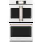 30 in. Smart Double Electric French-Door Wall Oven with Convection Self Cleaning in Matte White, Fingerprint Resistant