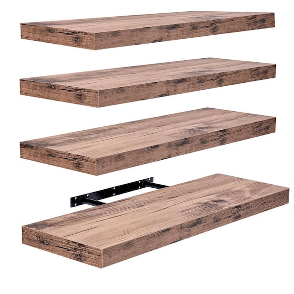 Floating Shelves, 9 in. W x 24 in. D Black MDF Floating Shelf Decorative Wall Shelves, Farmhouse Style (4-Pack)