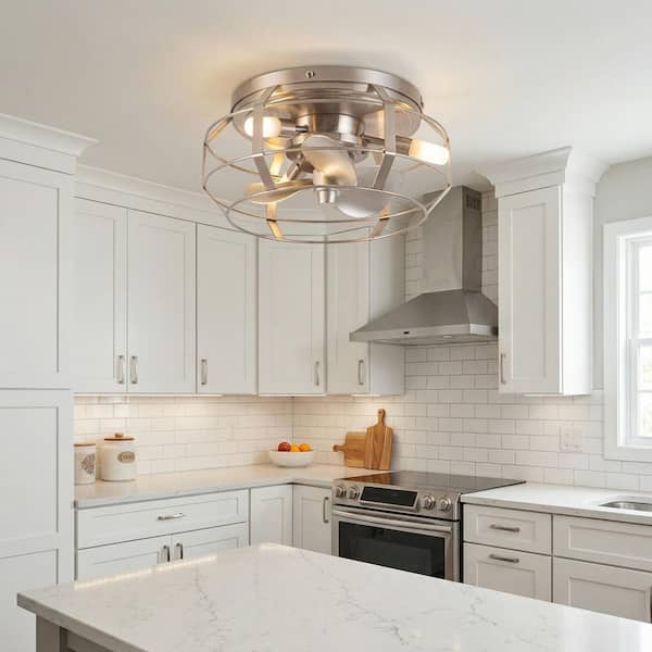 12.2 in. Indoor Modern Satin Nicke Bladeless Flush Mount Ceiling Fan with Light and Remote