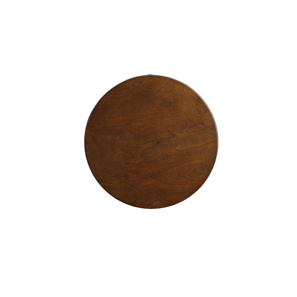 Walnut Round Wood End Table with Storage Drawer