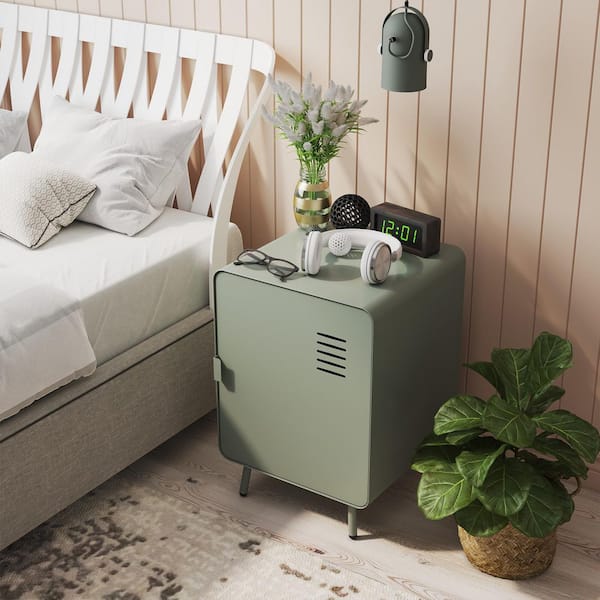 Homy Casa Wary Grey 15.75 in. Modern Industrial Metal Nightstand with Door and Interior Shelf