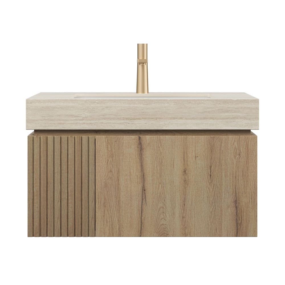 30 in. Single Sink Wall-Mounted Floating White Oak Bath Vanity with Beige Sintered Stone Top price history on PriceWatchPro
