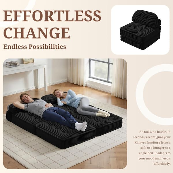 WONDER COMFORT Cozy 35 in. Black Corduroy Twin Size Folding Floor
