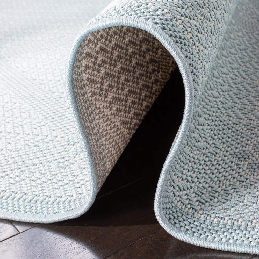 Light Blue/Ivory Synthetic 78'' Square Easy-Care Area Rug