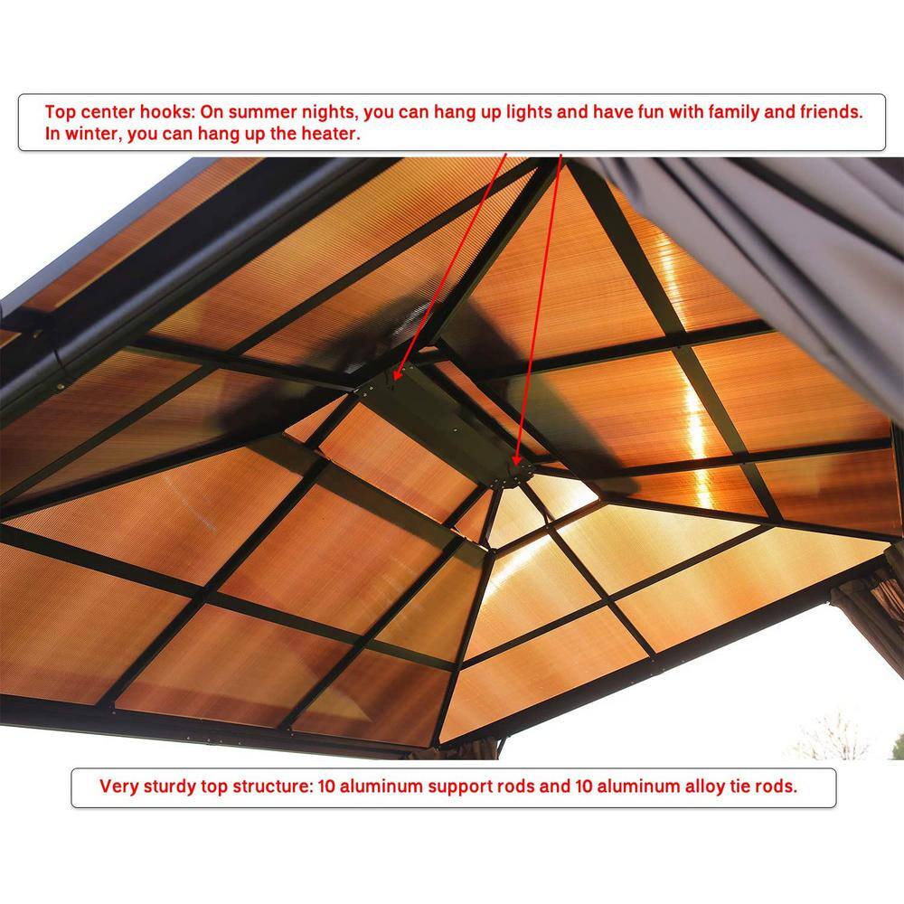 Yoleny 10'x13' Brown Aluminum Hardtop Gazebo with Beige Canopy