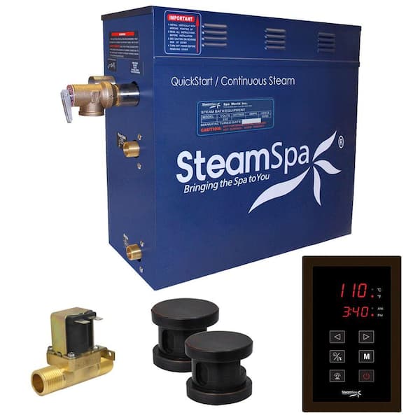SteamSpa Oasis 10.5kW QuickStart Steam Bath Generator Package with Built-In Auto Drain in Polished Oil Rubbed Bronze