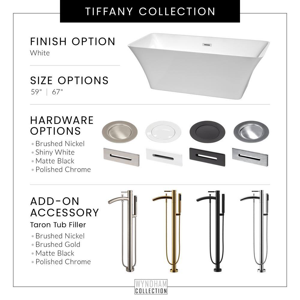 Tiffany 67'' White Acrylic Freestanding Soaking Bathtub with Chrome Faucet