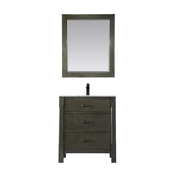 Altair Maribella 30 in. Single Bathroom Vanity Set in Rust Black and Carrara White Marble Countertop with Mirror