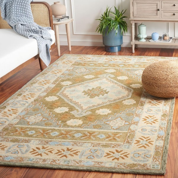 Heritage 5 ft. x 8 ft. Ivory/Light Blue Border Floral Area Rug