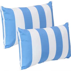 12 in. x 20 in. Beach-Bound Blue Stripe Outdoor Lumbar Throw Pillows (Set of 2)
