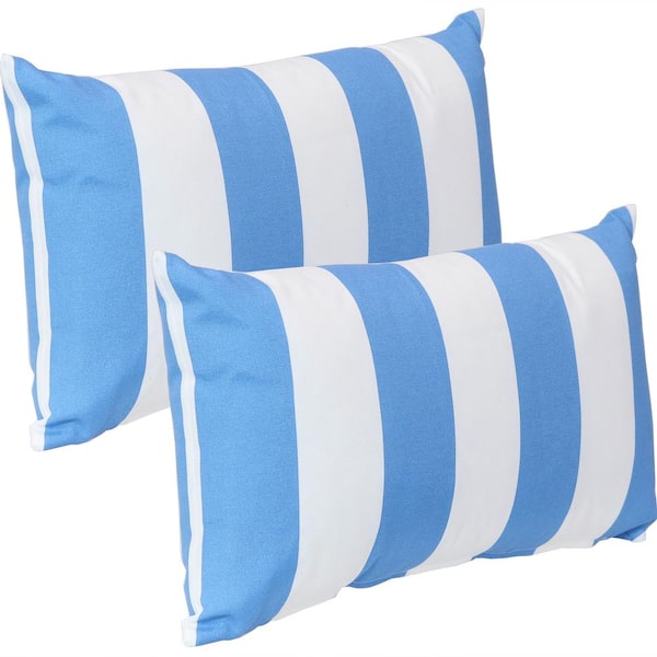 Sunnydaze 12 in. x 20 in. Beach-Bound Blue Stripe Outdoor Lumbar Throw Pillows (Set of 2)