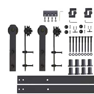10 ft./120 in. Black Rustic Non-Bypass Sliding Barn Door Hardware Kit Straight Design Roller for Double Doors
