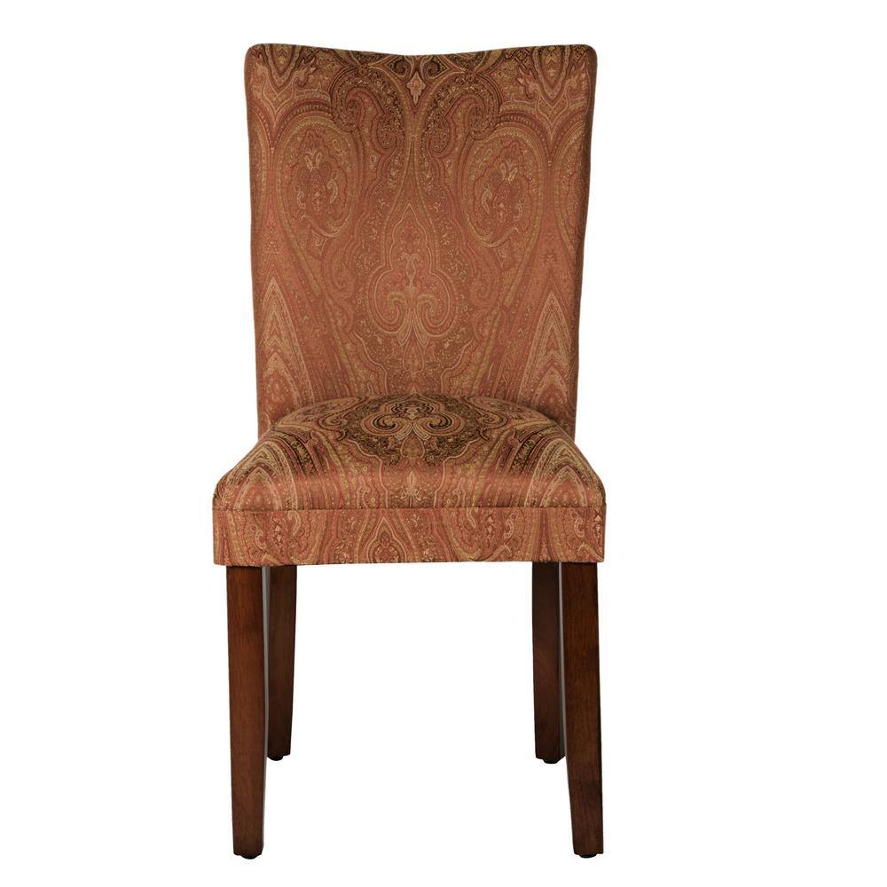 Red and Gold Upholstered Parsons Dining Side Chair with Wood Legs