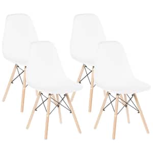 Mid-Century Modern White Style Plastic DSW Shell Dining Chair with Solid Beech Wooden Dowel Eiffel Legs (Set of 4)